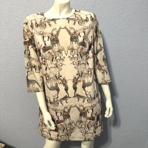 Ted Baker London Animal Safari Play Print 3/4 Sleeves Mini Cocktail Dress